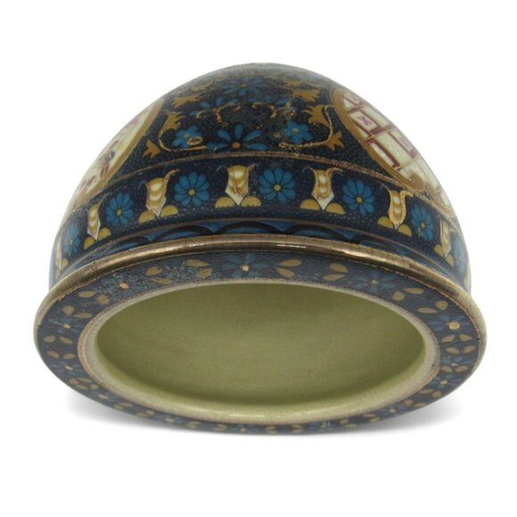 FISH BOWL Ming Dynasty Floral Butterfly Bird Blue And Gold Accents 5" Vintage - Picture 9 of 10